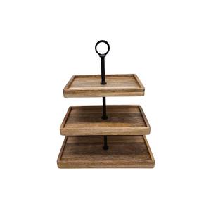 ถาดรองเค้กโลหะเหล็กชั้นเดียวทำจากไม้ธรรมชาติทรงสี่เหลี่ยมผืนผ้าสำหรับร้านอาหาร - Product Image 4