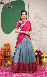 Women <b>Red</b> Silk Lehenga Saree with Embroidered <b>Blouse</b> Party Wear Traditional Outfit - Product Image 2