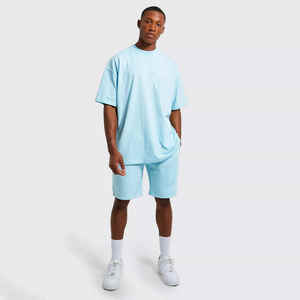 Venta al por mayor 100% algodón lavado ácido de gran tamaño camiseta y pantalones cortos logotipo personalizado doble conjunto para los hombres - Product Image 1