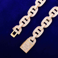 Chaîne cubaine Miami de luxe en or plaqué rhodium 14 carats, 18 mm, style pavé brillant avec diamants de laboratoire, unisexe