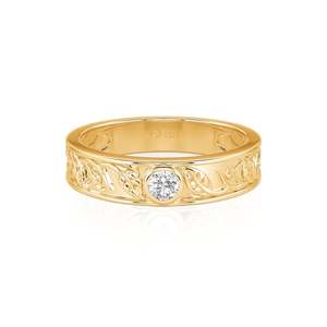 Bague de mariage solitaire ronde en or pour homme Jeulia avec gravure de feuille et perle d'eau de mer - Product Image 1