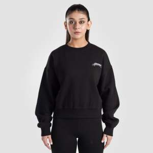 Sweat-shirt court pour femme Vital Edge, noir, en soie tricotée, avec des techniques de broderie et d'impression, style décontracté pour l'hiver et l'automne - Product Image 1