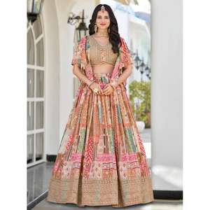 Lehenga Choli traditionnel indien pour femmes, broderie, longueur au sol, coupe en A, tissu écologique, pour les mariages et les festivals - Product Image 3
