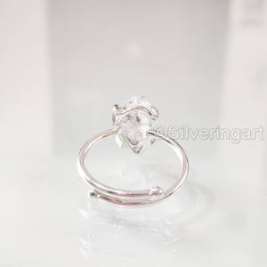 Bijoux en pierre brute bague pour femme diamant Herkimer brut naturel pierre précieuse pierre de naissance bande croisée noël 925 bague en argent Sterling - Product Image 6