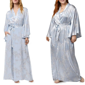 Ropa de dormir de Control de alta calidad, conjunto de vestido de mujer, ropa de dormir larga de satén de seda suave para mujer, ropa activa cómoda de Color sólido - Product Image 1