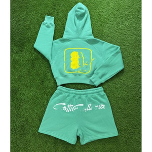 Custom Cropped Polyester/Cotton Men's hoodie Shorts <b>Sets</b> Printed Clothing <b>Knitted</b> Heavyweight Boxy Breathable <b>set</b> - Product Image 4