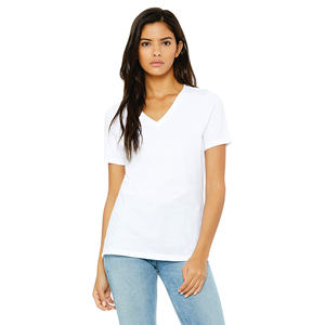 <b>Womens</b> Deep <b>V</b>-<b>Neck</b> <b>T</b>-<b>Shirt</b> Lightweight 100 Percent Airlume Combed Cotton Jersey Short Sleeve Comfortable <b>White</b> Top - Product Image 1