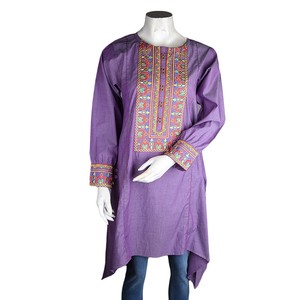 Kurti brodé pour femme - Coupe trapèze - Violet - Product Image 2