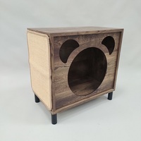 Maison pour chat multifonctionnelle en bois et métal, forme de trous d'arbre, avec bac à litière intime, rangement et griffoir intégré, naturel+noir