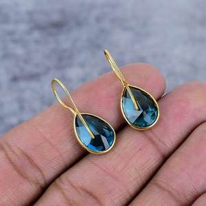 พลอยลูกแพร์สีน้ำเงิน apatite 925ต่างหูเงินสเตอร์ลิงของขวัญครบรอบปีที่สวยงามลวดชุบทองอินเทรนด์สำหรับปาร์ตี้ - Product Image 4