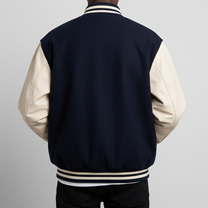 Veste de baseball universitaire décontractée à logo brodé personnalisé, vêtement lourd, coupe décontractée, épaules tombantes, pour homme - Product Image 2