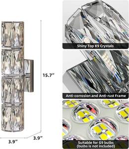 Lámpara de Pared de Cristal de Acero Inoxidable Cromo Oro Lámpara de Cristal K9 Moderna para Decoración de Pared Interior Hogar Baño Lámpara de Pared de Cristal de Lujo - Product Image 6