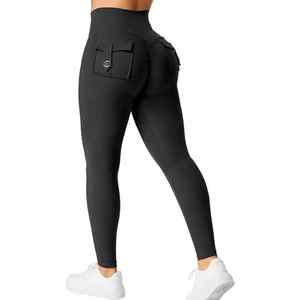 Hot Selling Solid Mid Waist <b>Leggings</b> <b>with</b> <b>Pockets</b> for Women Workout Gym Yoga Scrunch Exercise Training - Product Image 5