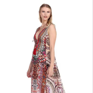 Élégant Sexy 6XL Taille Maxi Robe Multicolore Floral Dentelle Bouton Paillettes Perles Dos Long Sans Manches Plage Tribal Imprimer Zipper - Product Image 1
