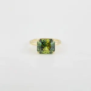 实验室种植橄榄石八角形切割戒指实心925纯银简约带18k镀金女性订婚戒指