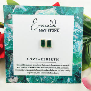 Boucles d'oreilles clous en quartz émeraude plaqué or en gros - Bijoux tendance en pierres précieuses - Product Image 5