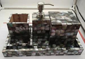 Juego de baño personalizable más vendido, forma rectangular con hueso de cuerno, madre de perla y resina, respetuoso con el medio ambiente e impermeable - Product Image 5