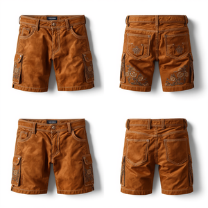 Pantalones Cortos Bávaros de Gamuza Marrón Rústica para Hombre, Personalizados, Bordados, Tradicionales para Oktoberfest, Proveedor Mayorista - Product Image 4