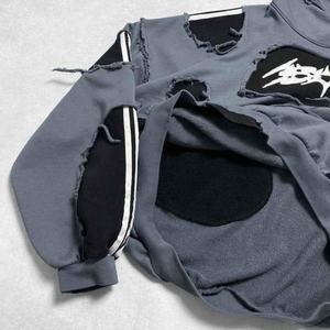 เสื้อฮู้ดแขนยาวสไตล์วินเทจทำสีซีดแบบทำเอง ประดับด้วยคริสตัลขนาดใหญ่ ดีไซน์เนอร์ฮู้ดดี้สำหรับผู้ชาย - Product Image 3