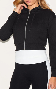 Pull à capuche en coton personnalisé pour femmes Sweat à capuche court à fermeture éclair pour l'hiver Sweats à capuche avec logo sur le devant - Product Image 4