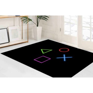 Alfombra con Estampado de Formas de Neón: Alfombra Negra Antideslizante para Sala de Juegos, Alfombra Suave No Tejida - Product Image 4