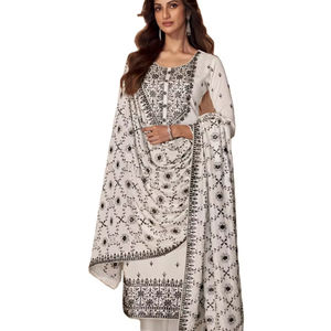 El último diseñador Georgette Silk Thread Sequence Work Kurti Set de Fab Zone - Product Image 1