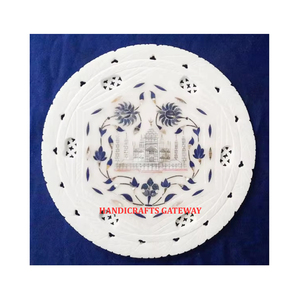 À la recherche de si belles sculptures en marbre blanc pur faites à la main avec plaque décorative en incrustation Taj Mahal pour la décoration de la maison - Product Image 1