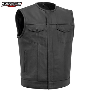 Gilet de moto en cuir véritable noir respirant pour hommes adultes, gilet de motard haut de gamme, design personnalisé, cuir personnalisable - Product Image 1
