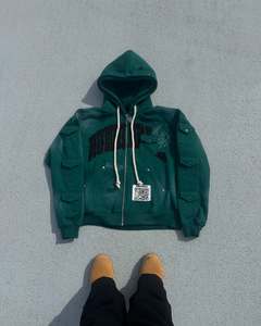 Venta al por mayor de alta calidad 100% algodón de lana de cara completa con cremallera Sudadera con capucha sólido diseño de calavera serigrafiada Sudadera con capucha hombres mujeres - Product Image 6