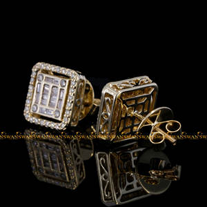 VVs Clarity Moissanite redondo y Baguette Cut Diamonds Iced Out Hip Hop Stud Pendientes hechos por plata de ley 925 - Product Image 2