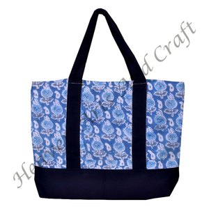 Sac de shopping en coton imprimé à la main avec poignée noire personnalisée, motif à 2 poignées, sac de plage, sac à bandoulière - Product Image 4