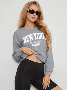 Sweat-shirt pour homme à col rond, coupe régulière, doublé en polaire, polyester/coton, imprimé avec des lettres brodées, style Y2K d'hiver - Product Image 4