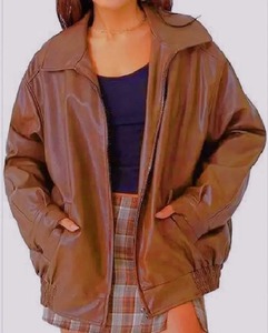 Femmes Automne Hiver Veste en cuir PU Loose Zipper Long Sleeve Jacket Coat Solid Color Fashion - Product Image 6