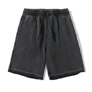 Shorts en velours côtelé délavé pour homme, 100 % coton, couleur unie personnalisable, respirant, coupe ample, style hip-hop streetwear, élastique - Product Image 1