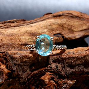 Elegante Plata de Ley 925 hecha a mano corte ovalado ajuste de punta Topacio Azul piedra preciosa compromiso anillo de moda fina regalo para fiestas - Product Image 2