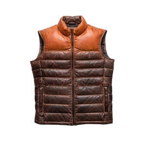 Bridger Leather Puffy <b>Vest</b> for <b>Men</b> Two Tone Dual Color New Arrival Soft Inner Warmth Sleeveless Original Leather <b>Vest</b> - Product Image 2