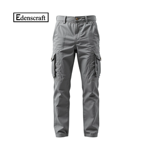Versatile Solid Color Casual Canvas Eco-Friendly Bamboo Fiber <b>Men's</b> Cargo Pants Pockets Stylish Comfortable Fit Everyday Wear - Product Image 1