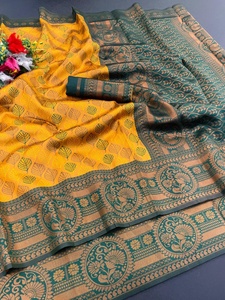 Tela de Seda Kanjivaram Clásica de Moda India Bollywood, Último Diseño Indio Tradicional para Bodas, Festivales y Eventos - Product Image 5