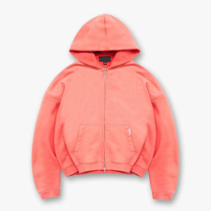 OEM <b>Vintage</b> Wash Boxy Fit <b>Zip</b> <b>Up</b> Men's <b>Hoodie</b> 500 GSM Brushed Fleece Oversized Acid Wash Unisex Plain Basic Zipper Hoodies - Product Image 2