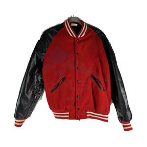 <b>Red</b> <b>and</b> <b>Black</b> Baseball <b>Varsity</b> <b>Jacket</b> with Adjustable Drawstrings Roomy Hand Warming Side Pockets Cotton Polyester Blend Fabric - Product Image 1