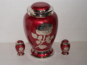 Silver Rose Cremation <b>Urn</b> Funeral <b>Urn</b> with <b>Large</b> Flower on Lilac Purple Enamel Burial <b>Urn</b> for Human Ashes Adult Size 100% Brass - Product Image 3