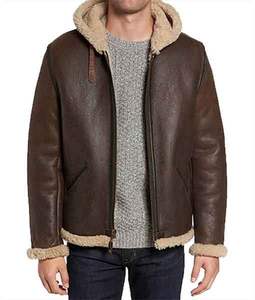 Veste en cuir de mouton à capuche marron foncé Dowell pour hommes B6 - Product Image 3