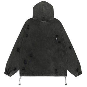 100% Cotton 400 GSM Heavy Weight Distressed Acid Washed <b>Pullover</b> <b>Mens</b> Vintage Winter Embroidered Fleece Breathable Hoodie - Product Image 2