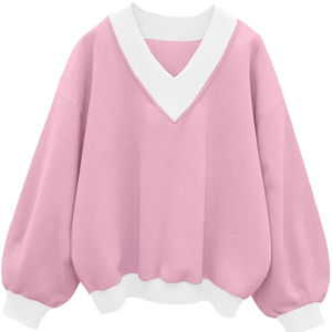 Fashion Oversized V Neck Winter 3D Embroidery Unisex Loose Pullover <b>Fleece</b> Sweatshirt Ribbed Hem Cuffs Streetwear Casual <b>Hoodie</b> - Product Image 1