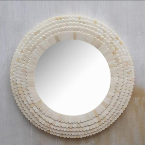 Miroir mural décoratif en incrustation d'os indien écologique fait à la main avec motif exotique moderne forme ronde réglable - Product Image 1