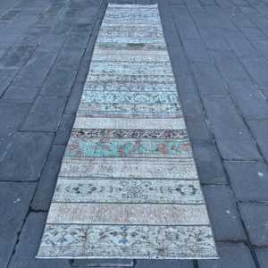 Tapis turc, tapis de couloir 3x15,1 pieds, tapis abstrait bleu - Product Image 1