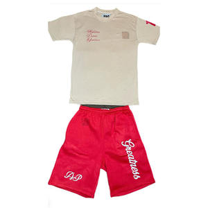 Conjunto de Camiseta y Pantalones Cortos de Jersey de Algodón de 250 GSM para Hombre y Mujer, Camiseta Extra Grande con Logotipo Desgastado, Camiseta de Corte Regular - Product Image 3