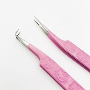 Haute qualité durable en acier inoxydable Fiber pointe isolation 90 degrés professionnel rose pince à épiler Extension de cils Aroosh Corp - Product Image 5