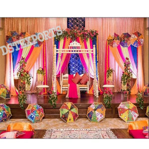 Magnificent Wedding Colorful <b>Mehndi</b> Stage Decor Punjabi <b>Mehndi</b> Stage <b>Decoration</b> With Umbrellas Wedding Heena Functions Umbrella - Product Image 1