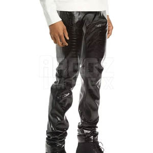 กางเกงหนังลำลองของผู้ชายคุณภาพสูงสีทึบเสื้อผ้าแนวสตรีทเอวสูงน้ำหนักเบาลายกลางเอวตรงซักได้ - Product Image 2